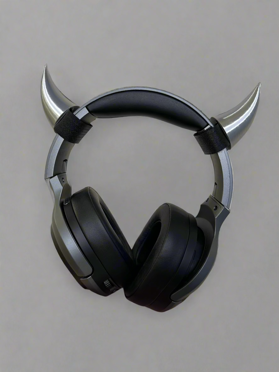 Chrome Headset Horns set with Adjustable Strap